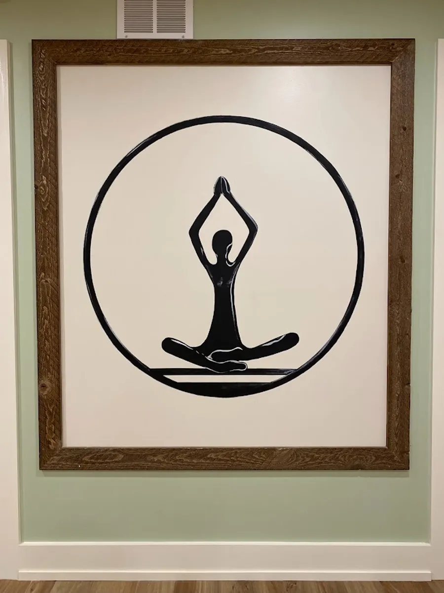 The circle emblem mural inside the Yoga in the Circle studio